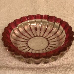 Fenton Red and Clear “Thumbprint” Ashtray/Trinket Dish